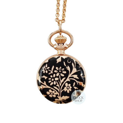 23mm Black & Rose Gold Womens Pendant Watch With Flowers By CLASSIQUE (Arabic)