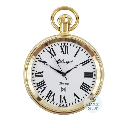 48mm Gold Unisex Pocket Watch With Open Dial By CLASSIQUE (White Roman)
