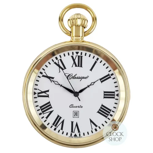 48mm Gold Unisex Pocket Watch With Open Dial By CLASSIQUE (White Roman) image