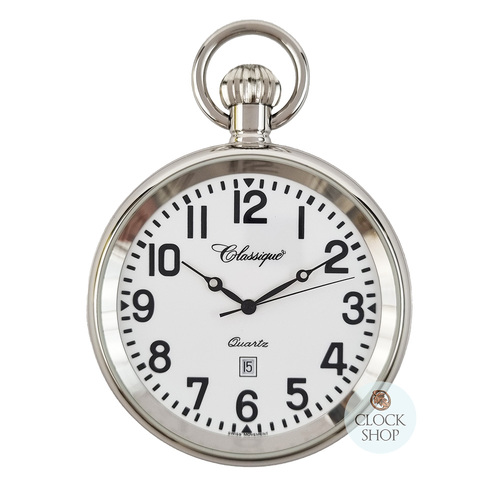48mm Stainless Steel Unisex Pocket Watch With Open Dial By CLASSIQUE (White Bold Arabic) image