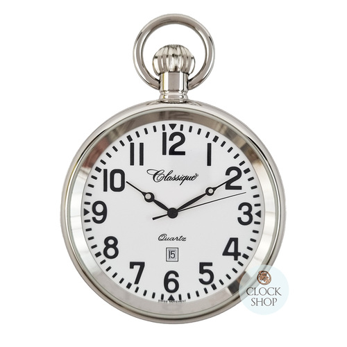 48mm Stainless Steel Unisex Pocket Watch With Open Dial By CLASSIQUE (White Arabic)