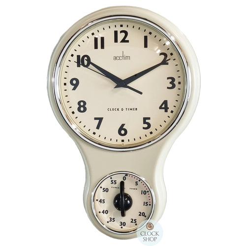 30cm Cream Retro Kitchen Wall Clock with Timer By ACCTIM image