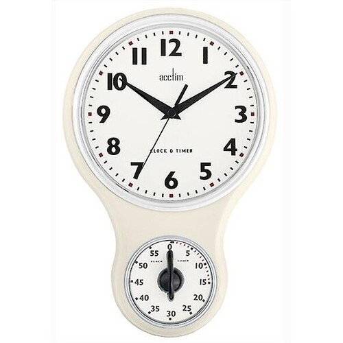 30cm Cream Retro Kitchen Wall Clock with Timer By ACCTIM