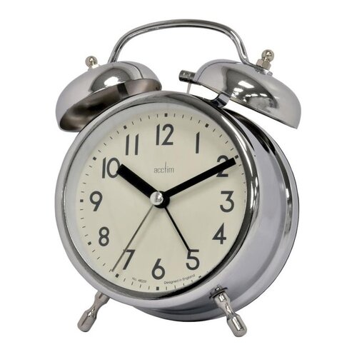 12.5cm Hardwick Chrome Double Bell Silent Analogue Alarm Clock By ACCTIM