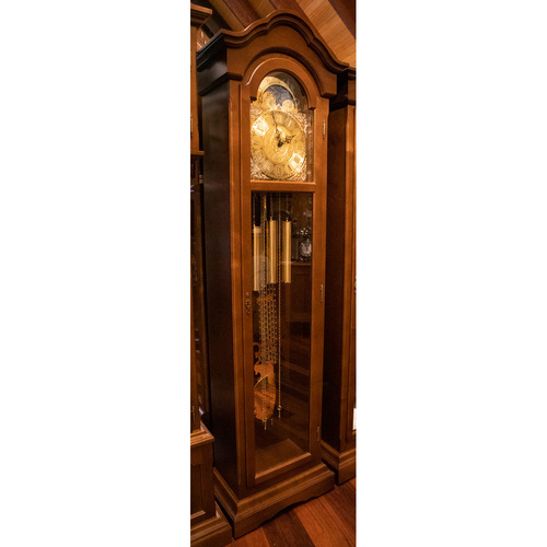196cm Walnut Grandfather Clock With Westminster Chime And Full Glass Door By AMS