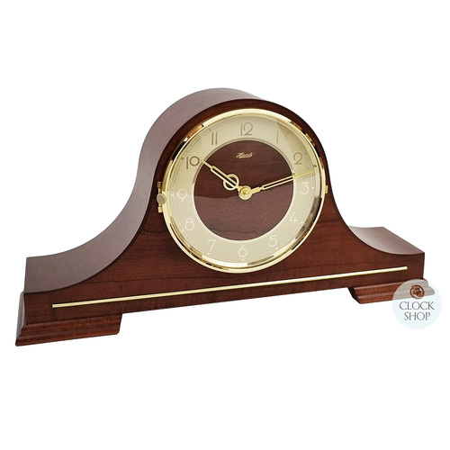 21.5cm Walnut Battery Tambour Mantel Clock With Westminster Or Bim Bam Chime By HERMLE