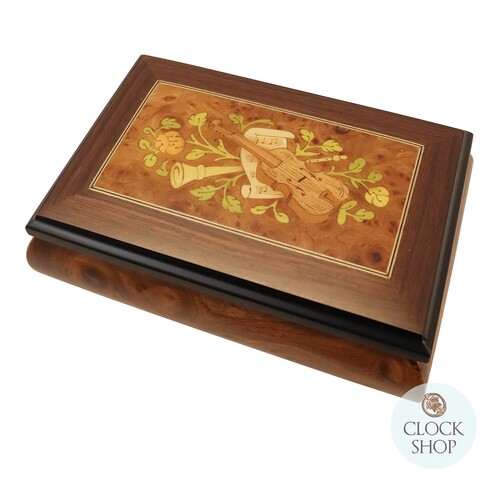 Burlwood 18 Note Musical Jewellery Box With Instrument Inlay (Edelweiss)