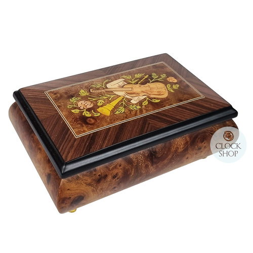 Burlwood 18 Note Musical Jewellery Box With Instrument Inlay (Beethoven- Fur Elise) image