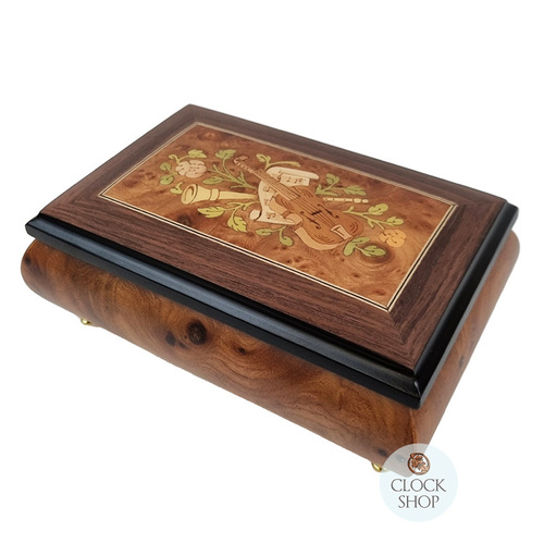 Burlwood 18 Note Musical Jewellery Box With Instrument Inlay (Beethoven- Fur Elise)