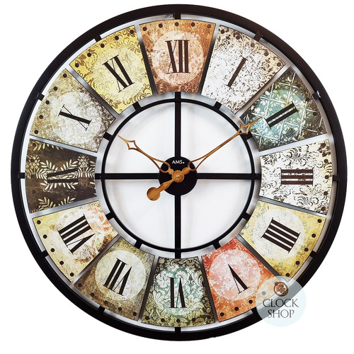 80cm Multi Coloured Round Metal Wall Clock With Roman Numerals By AMS  image