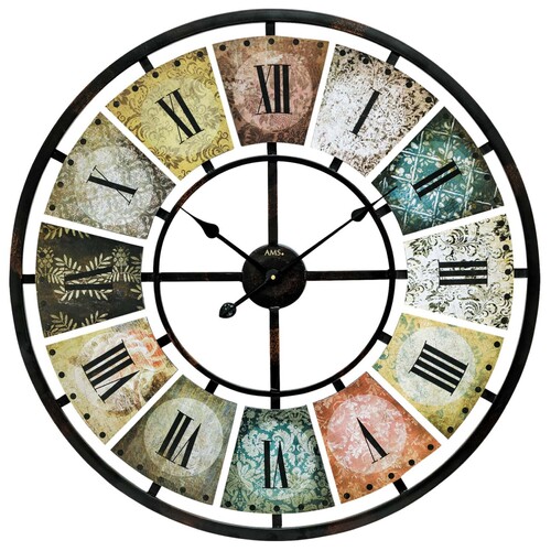 80cm Multi Coloured Round Metal Wall Clock With Roman Numerals By AMS 