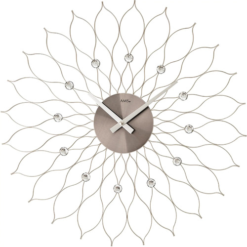 50cm Silver Flower Wall Clock With Jewels By AMS  image