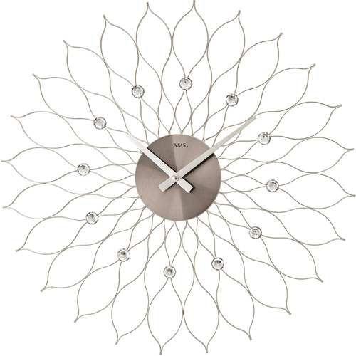 50cm Silver Flower Wall Clock With Jewels By AMS 