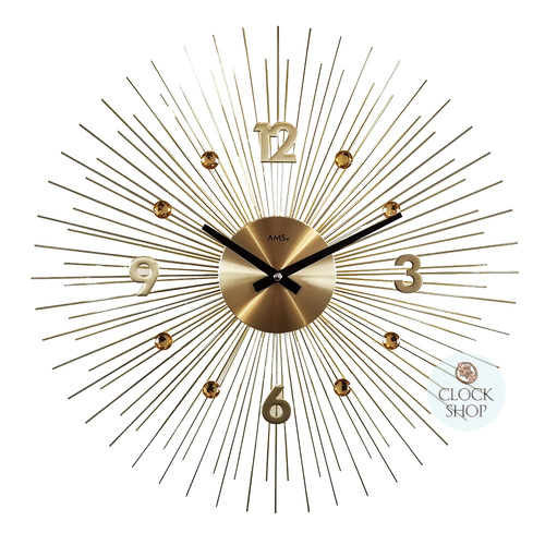 50cm Gold Sunray Jewelled Wall Clock By AMS image