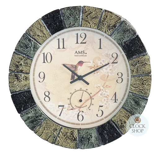26cm Indoor / Outdoor Tiled Round Wall Clock With Weather Dials By AMS image