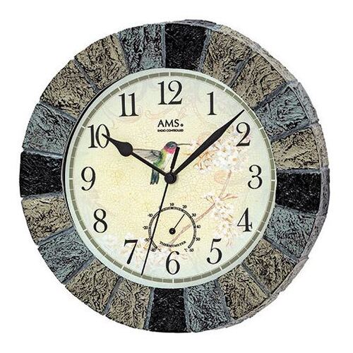 26cm Indoor / Outdoor Tiled Round Wall Clock With Weather Dials By AMS