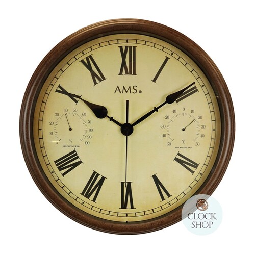 42cm Indoor / Outdoor Round Wall Clock With Weather Dials & Roman Numerals By AMS