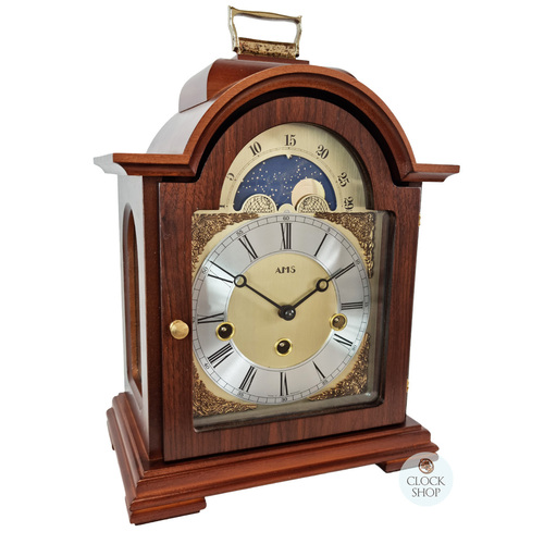 30cm Walnut Mechanical Table Clock With Westminster Chime & Moon Dial By AMS