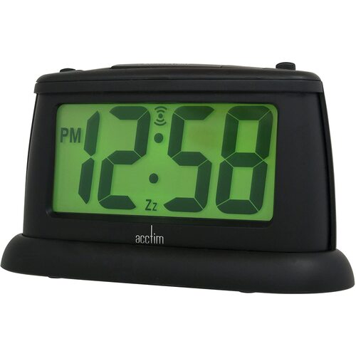 9cm Juno Black Smartlite LCD Digital Alarm Clock By ACCTIM