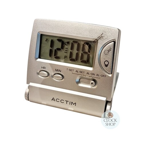 6cm Mini Flip Silver LCD Digital Alarm Clock By ACCTIM