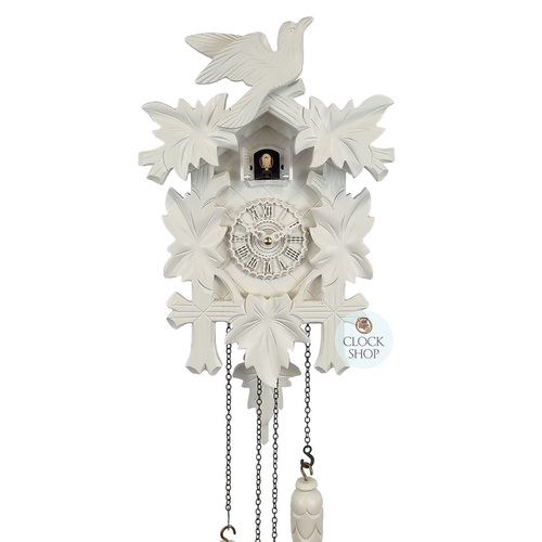5 Leaf & Bird Battery Carved Cuckoo Clock White 35cm By TRENKLE image