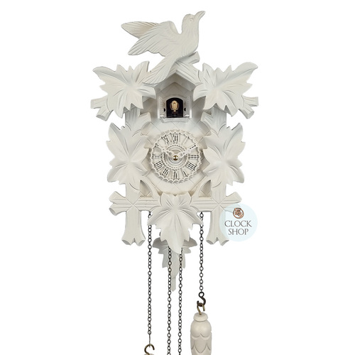 5 Leaf & Bird Battery Carved Cuckoo Clock White 35cm By TRENKLE