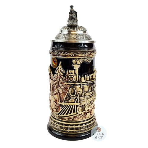 Rustic Train Beer Stein 0.5L With Pewter Train On Lid By KING image