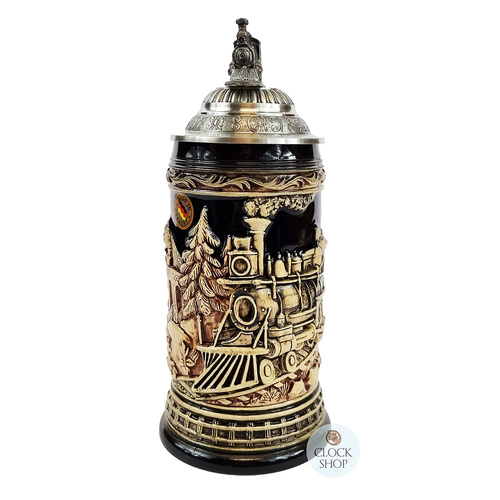 Rustic Train Beer Stein 0.5L With Pewter Train On Lid By KING