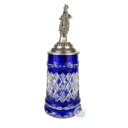 Lord Of Crystal Blue Glass Beer Stein With Knight On Lid 0.5L By KING