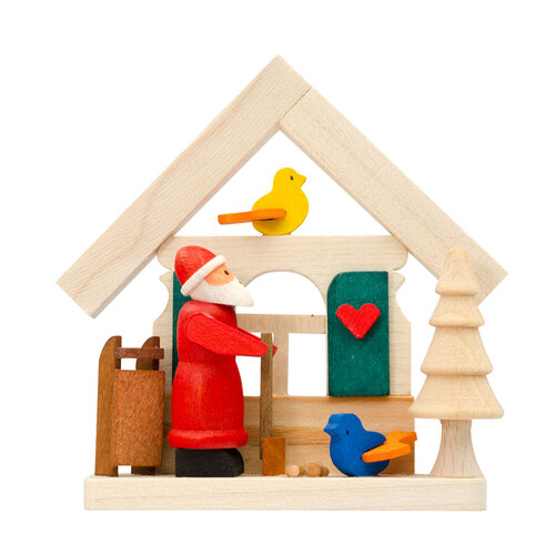 7.5cm Santa House With Birds Hanging Decoration By Graupner