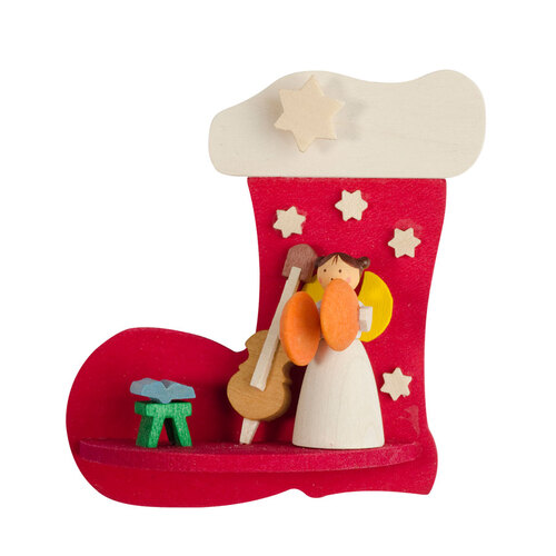 7cm Red Wooden Christmas Stocking With Angel & Instruments By Graupner image