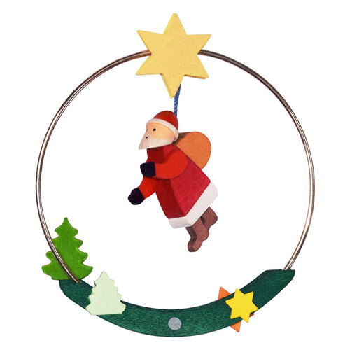 8cm Santa In Ring Hanging Decoration By Graupner