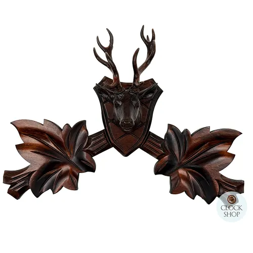 29cm Wooden Carved Cuckoo Clock Top With Deer image