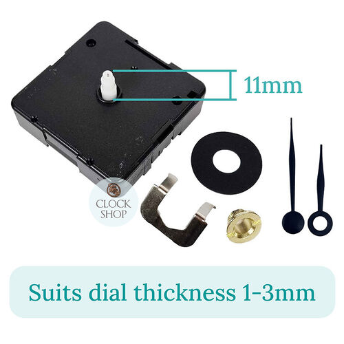 German Press Fit Step Clock Movement Kit- Black Pointer Hands (11mm Shaft) | Fits 3.5mm & 5mm Hand Holes image