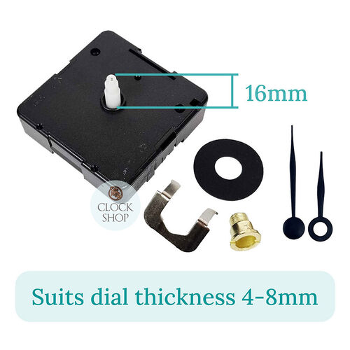 German Press Fit Step Clock Movement Kit- Black Pointer Hands (16mm Shaft) | Fits 3.5mm & 5mm Hand Holes image
