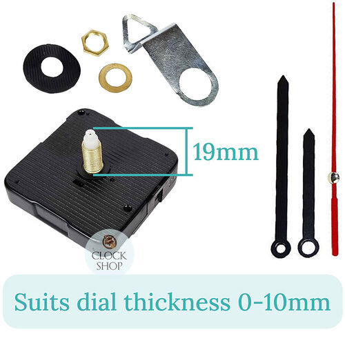 Press Fit Sweep Clock Movement Kit- Black Pointer & Red Seconds Hands (19mm Shaft) | Fits 3.5mm & 5.5mm Hand Holes image