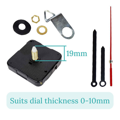 Press Fit Sweep Clock Movement Kit- Black Pointer & Red Seconds Hands (19mm Shaft)