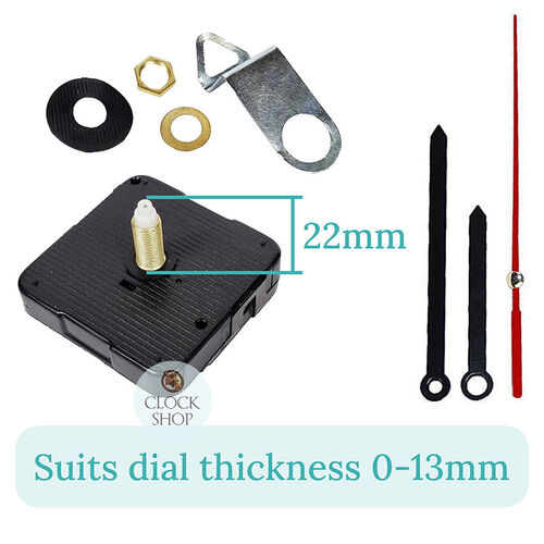Press Fit Sweep Clock Movement Kit- Black Pointer & Red Seconds Hands (22mm Shaft) | Fits 3.5mm & 5.5mm Hand Holes image