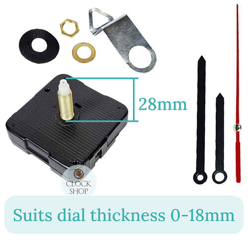 Press Fit Sweep Clock Movement Kit- Black Pointer & Red Seconds Hands (28mm Shaft) | Fits 3.5mm & 5.5mm Hand Holes image
