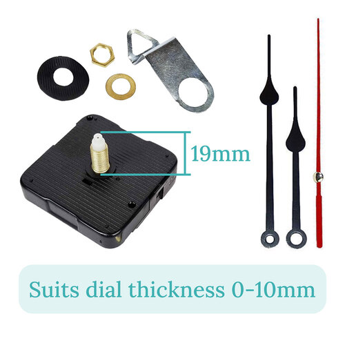 Press Fit Sweep Clock Movement Kit- Black Spade & Red Seconds Hands (19mm Shaft)