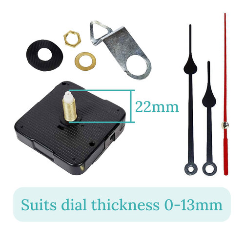 Press Fit Sweep Clock Movement Kit- Black Spade & Red Seconds Hands (22mm Shaft)