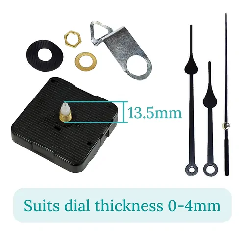 Press Fit Sweep Clock Movement Kit- Black Spade & Black Seconds Hands (13.5mm Shaft) | Fits 3.5mm & 5.5mm Hand Holes image