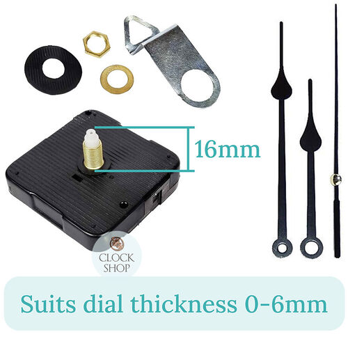 Press Fit Sweep Clock Movement Kit- Black Spade & Seconds Hands (16mm Shaft) | Fits 3.5mm & 5.5mm Hand Holes image