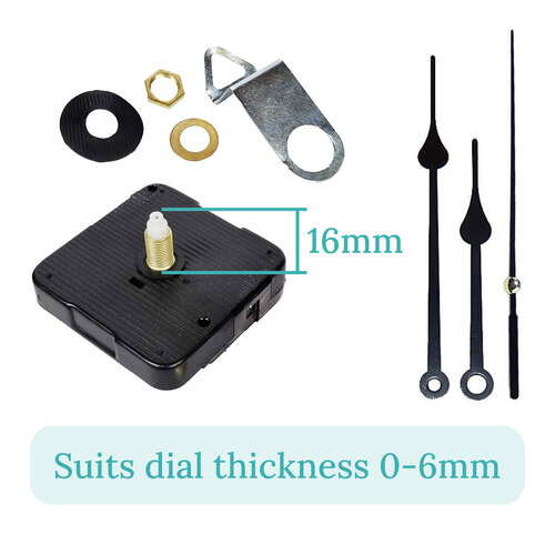 Press Fit Sweep Clock Movement Kit- Black Spade & Seconds Hands (16mm Shaft)