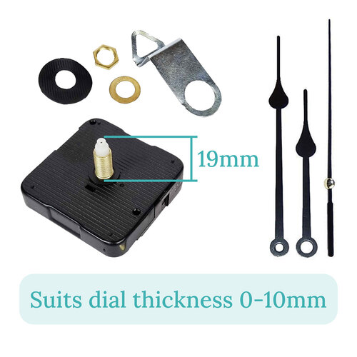Press Fit Sweep Clock Movement Kit- Black Spade & Seconds Hands (19mm Shaft)