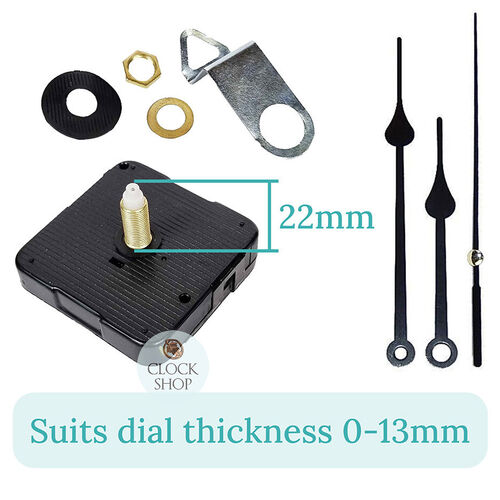 Press Fit Sweep Clock Movement Kit- Black Spade & Seconds Hands (22mm Shaft) | Fits 3.5mm & 5.5mm Hand Holes image