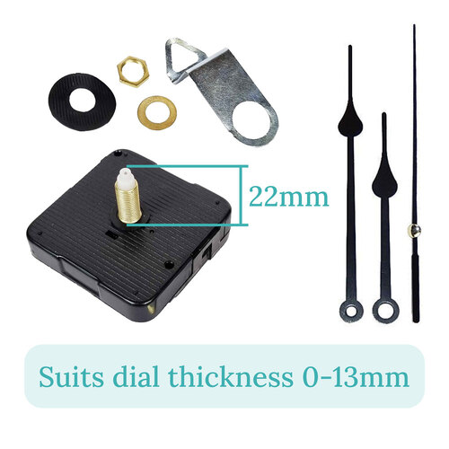 Press Fit Sweep Clock Movement Kit- Black Spade & Seconds Hands (22mm Shaft)