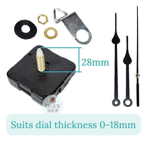 Press Fit Sweep Clock Movement Kit- Black Spade & Seconds Hands (28mm Shaft) | Fits 3.5mm & 5.5mm Hand Holes image