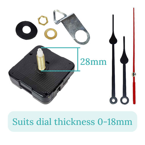 Press Fit Sweep Clock Movement Kit- Black Spade & Seconds Hands (28mm Shaft)