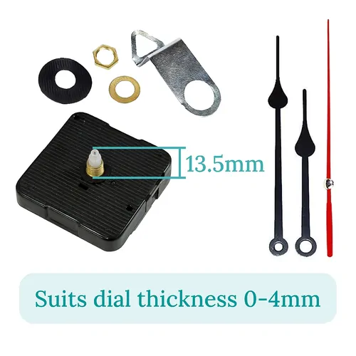Press Fit Sweep Clock Movement Kit- Black Spade & Red Seconds Hands (13.5mm Shaft) | Fits 3.5mm & 5.5mm Hand Holes image